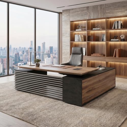 86.61In L Shaped Executive Standing Desk with Drawers, view 4