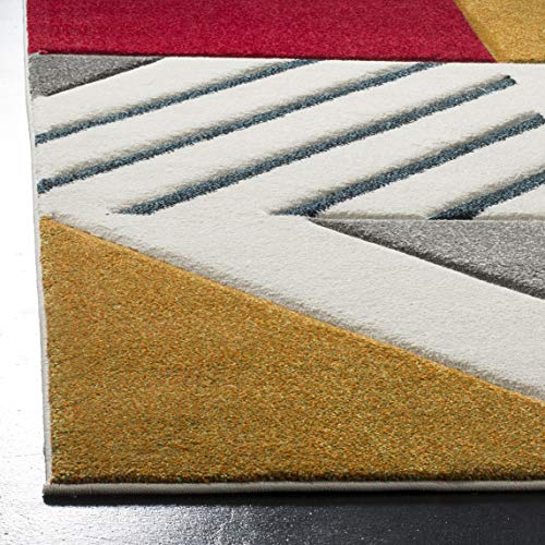 SAFAVIEH Hollywood Collection Area Rug - 6'7" x 9', Ivory & Peacock Blue, Mid-Century Modern Design, Non-Shedding & Easy Care, Ideal for High Traffic Areas in Living Room, Bedroom (HLW709B)