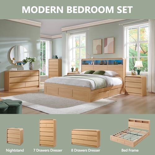 Modern 7 Drawers Dresser for Bedroom, 55" Tall Dresser, Natural Oak, view 7