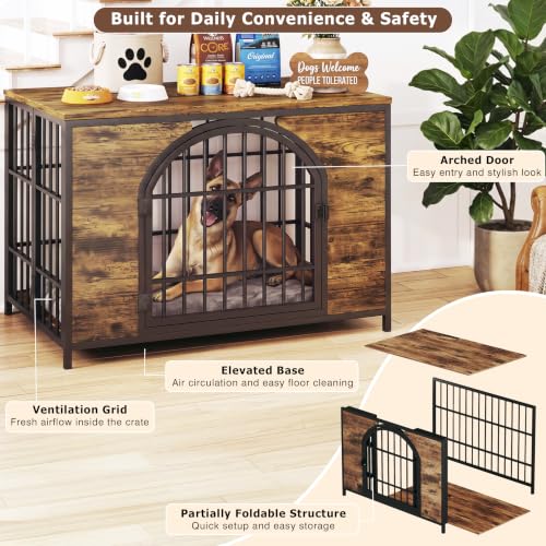 41.7" Dog Crate Furniture, 2-in-1 Configurable Dog Kennel & Playpen, Brown, view 6