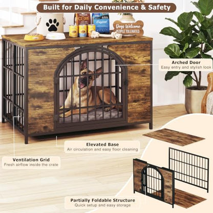 41.7" Dog Crate Furniture, 2-in-1 Configurable Dog Kennel & Playpen, Brown, view 6