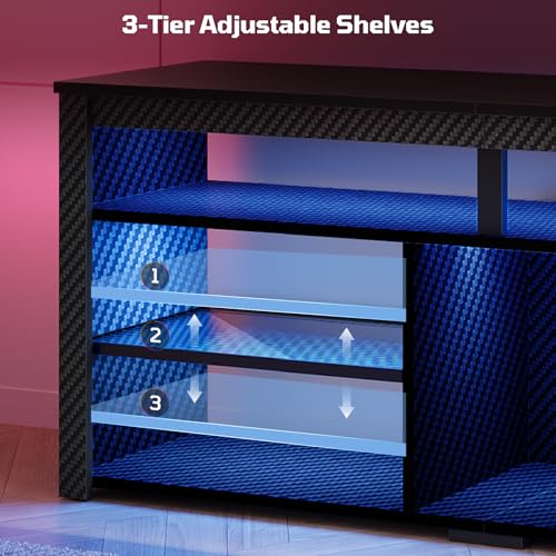 Gaming LED TV Stand with Storage, 55 Inch, Carbon Fiber Black, view 5