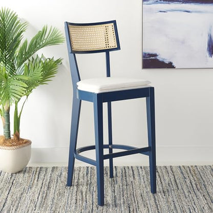 SAFAVIEH Home Collection Galway Navy/Natural 31-inch Seat Height Bar Stool for Kitchen Island Breakfast Nook