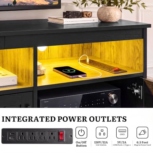 70" TV Stand with Mount, LED Lighting & Power Outlets, Black, view 6