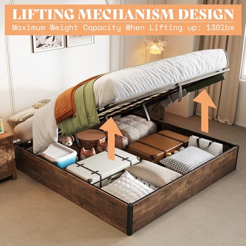 King Lift Up Storage Bed Frame, Rustic Brown, view 4