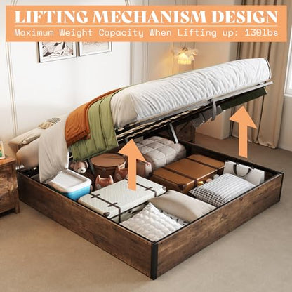 King Lift Up Storage Bed Frame, Rustic Brown, view 4