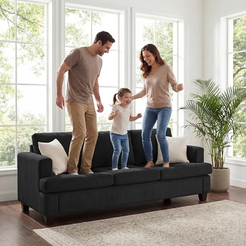 Loveseat & 3 Seater Sofa Sets, 89" Couch Sofa Set for Living Room Furniture, 2 Piece Modern Sleeper Sofa with Deep Seat Cloud Couch for Apartment Lounge, Black Corduroy