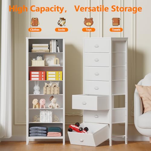 White Tall Dresser for Bedroom, Chest of Drawer with Fabric Drawer, view 5