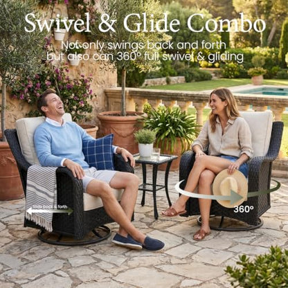 10 Piece Wicker Outdoor Furniture Set with 6-inch Comfy Cushions, High Back Patio Furniture Set with Swivel Rocking Chairs and Fire Pit Table