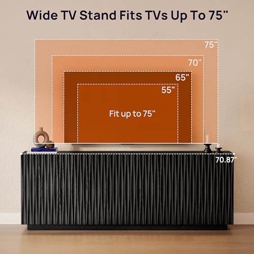 70" Fluted Mid-Century Modern TV Stand for TVs Up to 75", Black Walnut, view 5