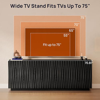 70" Fluted Mid-Century Modern TV Stand for TVs Up to 75", Black Walnut, view 5