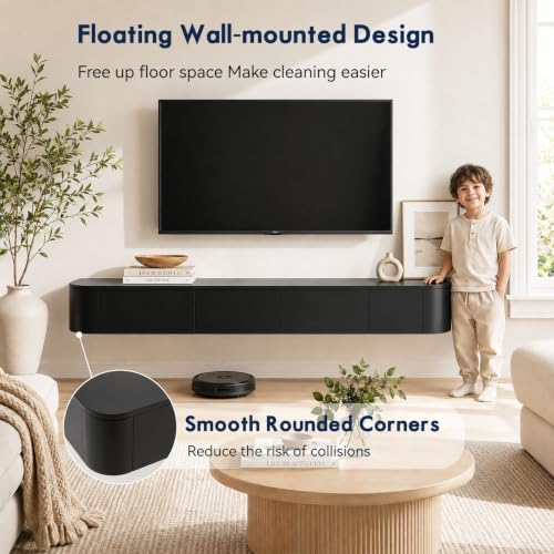 Solid Wood Floating TV Stand with LED Light Modern Wall Mounted Entertainment, view 7