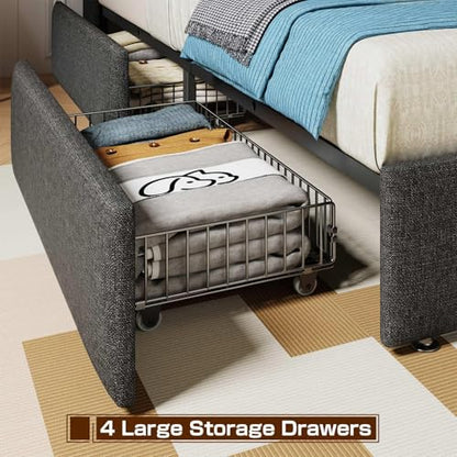 Full Size Bed Frame with 4 Storage Drawers, No Box Spring Needed, view 6