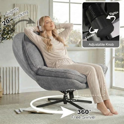 24" High Back Swivel Accent Chair for Living Room, Swivel Tilt Accent Chair, Comfy Reading Chair Oversized, Slightly Rocking Upholstered Armchair, Ergonomic Soft Fabric Modern Chair, Gray