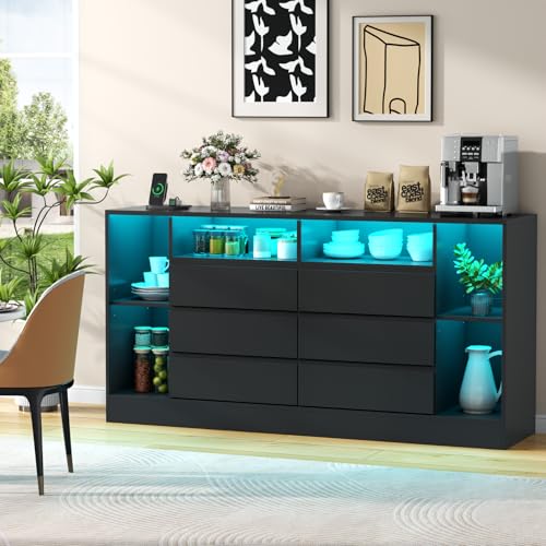 6 Drawers Dresser with 6 Open Storage Cubbies, view 4