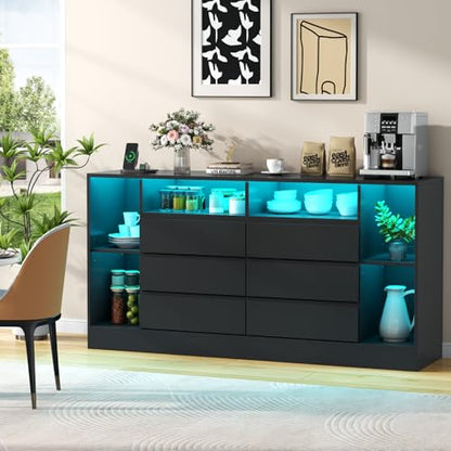 6 Drawers Dresser with 6 Open Storage Cubbies, view 4