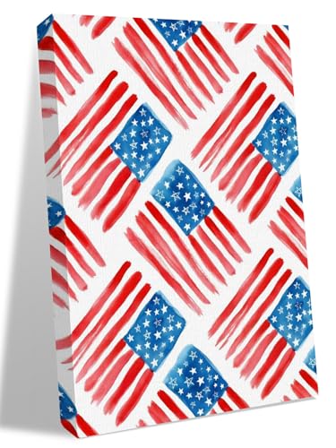 NuYeBiofx Independence Day American Flag Canvas Wall Art Prints,48"x32" Framed Picture Artwork Red Blue White Star Stripe Printed Canvas Oil Painting for Living Room Bedroom Office,Ready to Hang