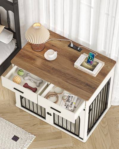 43.3'' Dog Crate Furniture with Storage & Power Indoor Dog Kennel, view 5