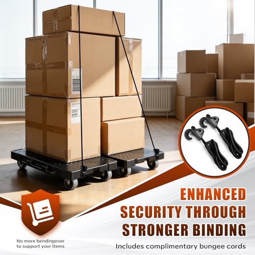 2 Pack Furniture Dolly, 16.9"x11.7" Heavy Duty Moving Dolly with 4 Wheels, Non-Slip Textured Surface for Moving Boxes Appliances, Max Load 500 lbs, Black