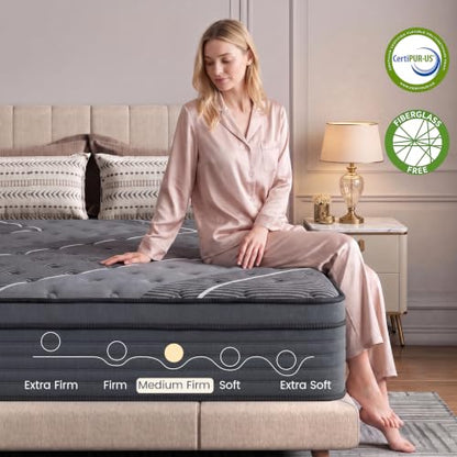 Queen Mattress 12 Inch Hybrid Mattress, Pocket Coils Memory Foam, view 8