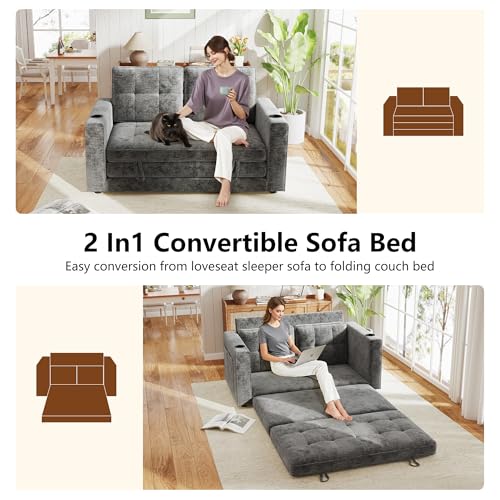 Convertible Sofa Bed, Folding Sofa Bed 2 in1 Pull Out Loveseat Sleeper Sofa, Floor Sofa Bed for Small Spaces Folding Couch Bed with Pillows for Living Room Bedroom - Grey