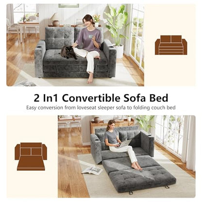 Convertible Sofa Bed, Folding Sofa Bed 2 in1 Pull Out Loveseat Sleeper Sofa, Floor Sofa Bed for Small Spaces Folding Couch Bed with Pillows for Living Room Bedroom - Grey