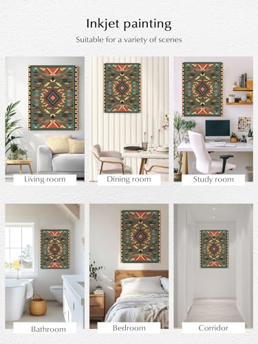 NuYeBiofx Southeast Ethnic Geometric Art Canvas Wall Art Prints,48"x32" Framed Picture Artwork Vintage Tribal Pattern Printed Canvas Oil Painting for Living Room Bedroom Office,Ready to Hang