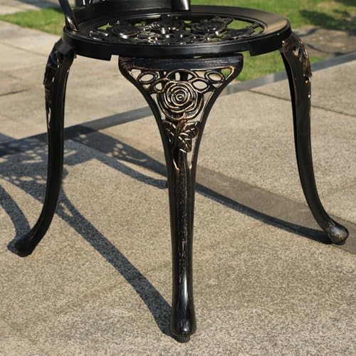 Rose Garden Cast Aluminum Bistro Chairs, Decorative Outdoor Patio Seating, Set of 2, White and Black (Rose Chair Bronze)