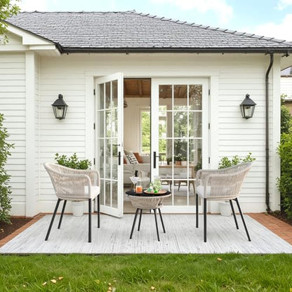 Patio Furniture Set 3 Pieces Rope Woven Bistro Set Outdoor Conversation Set with 2 Wide Chairs,Cushions and Tempered Glass Table for Balcony Porch Backyard Garden Poolside