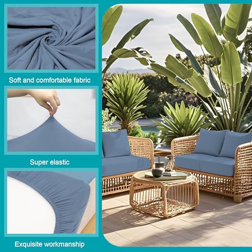 12 Pcs Stretch Patio Cushion Covers,Outdoor Couch Covers Replacement,Outdoor Couch & Sofa Slipcovers,for Patio Furniture Cushion Covers,Washable Reusable Furniture Protector (Gray Blue,Cover Only)