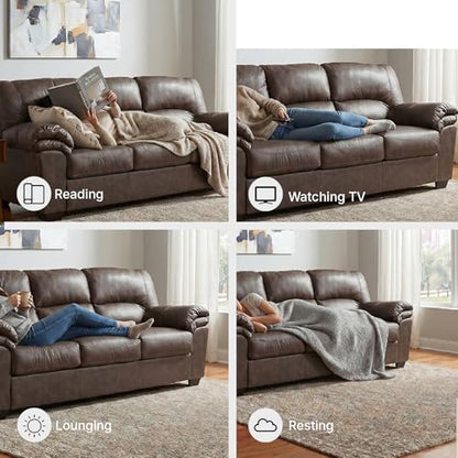 Signature Design by Ashley Whitlock Sofa, 87" W Faux Leather Couch, Anti-Sag Support, Couches for Living Room, Umber Brown, No Assembly Required
