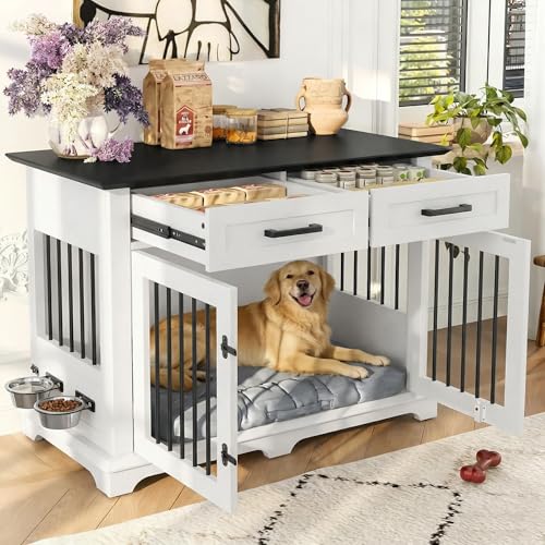 Dog Crate, 45 Inch Large Dog Crate Furniture with 2 Storage Drawers, view 2