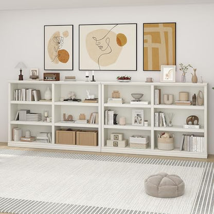 64" W Double Wide Open Shelf Bookcase, 3 Tiers 6 Storage Cube Book Shelf | Horizontal bookshelf, Display Cabinet Organizer Indoor Furniture, Home Library Office, White Adjustable Shelf