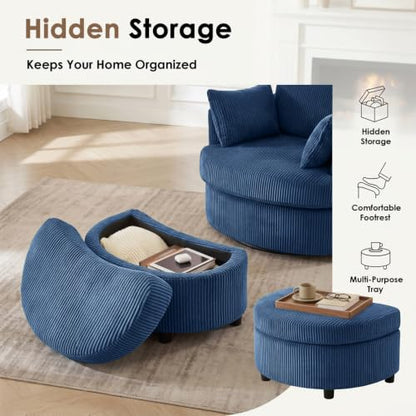 Vanity Accent Chair Swivel Living Room Chairs Curve Back Reading Chair with Armrest, Lounge Chair with Ottoman for Bedroom