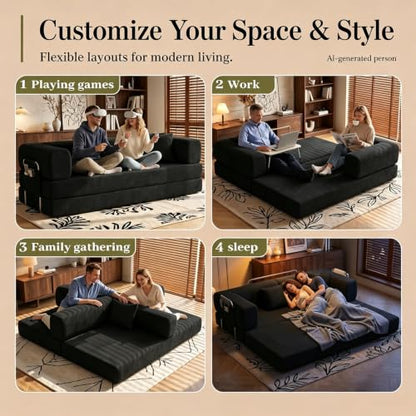 Folding Sofa Bed Convertable Corduroy Couch King Size Floor Sleeper 4-in-1 DIY, view 4