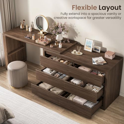 6 Drawer Double Dresser for Bedroom, L Shaped Modern Simply Chest of Drawers, view 6