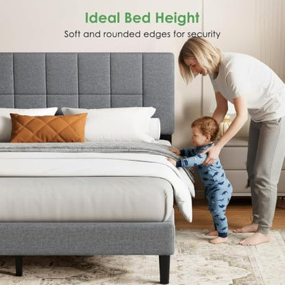 Upholstered Queen Bed Frame with Headboard, Modern Bed Frame, Gray, view 5
