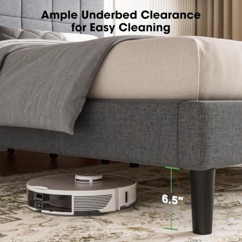 Queen Size Bed Frame with Upholstered Adjustable Headboard, view 4