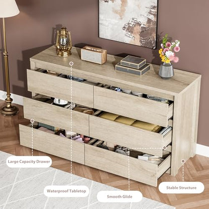 6 Drawer Dresser for Bedroom, Wood Chest of Drawers Handle Free, view 8