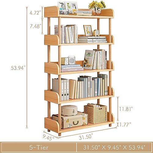 5-Tier Wooden Open Bookcase, Oak, view 3