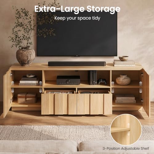 78.7-Inch Fluted TV Stand with Storage for 80-Inch TVs, Natural, view 7