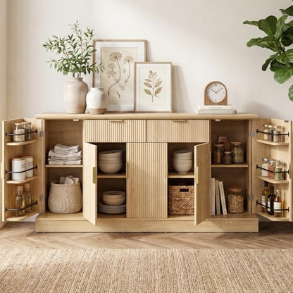 63" Fluted Large Sideboard Buffet Cabinet with 2 Drawers, view 3