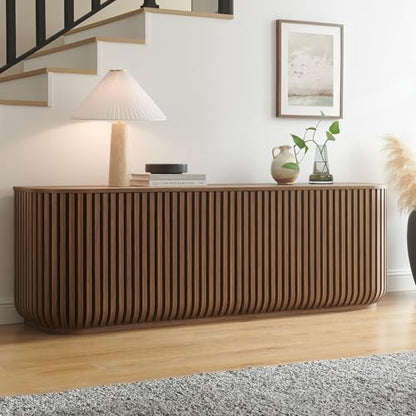 Fortitude 75" Fluted Curved Sideboard Buffet with 4 Doors in Walnut – Modern, view 6
