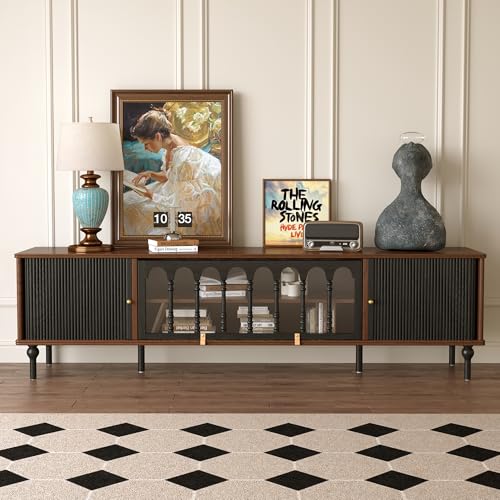78" Mid Century Modern TV Stand, Solid Wood TV Console, view 4