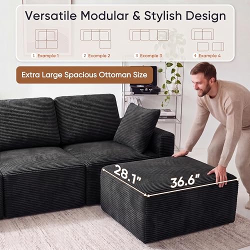 Sectional Couches for Living Room, Modern Boneless Couch with Deep Seat, Upholstered Cloud Sofa, No Assembly Required (Black, L Shaped Sofa)