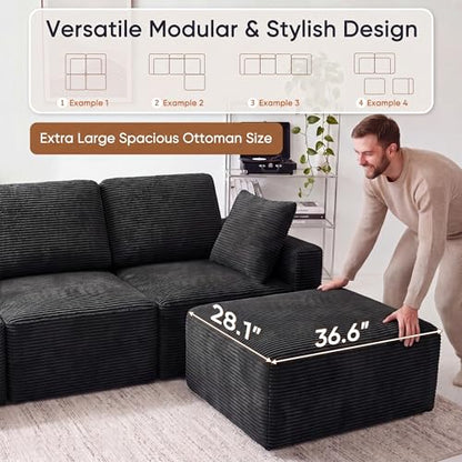 Sectional Couches for Living Room, Modern Boneless Couch with Deep Seat, Upholstered Cloud Sofa, No Assembly Required (Black, L Shaped Sofa)