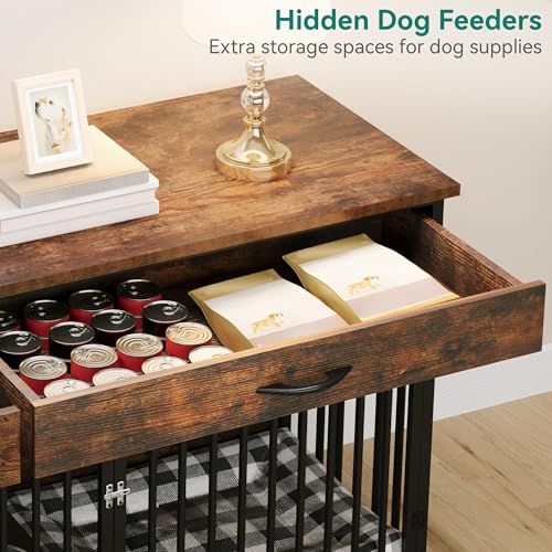 74.8" Double Dog Crate Furniture with Dog Feeder & Drawers, view 6