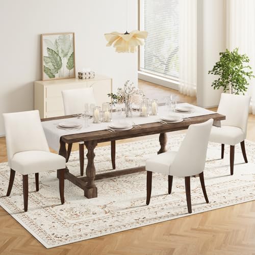 Upholstered Dining Chairs Set of 4, Mid Century Modern Kitchen Chairs with Back, Farmhouse Fabric Side Dining Room Chairs with Wood Legs for Dining Room Restaurant, Beige