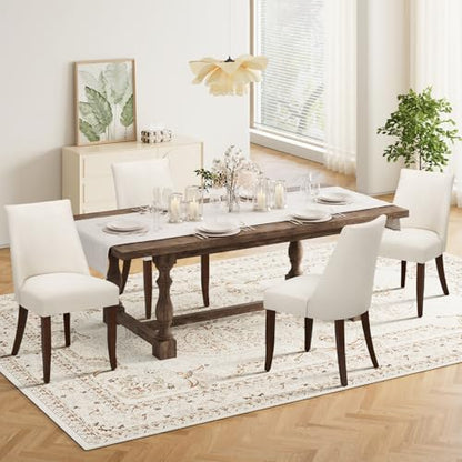 Upholstered Dining Chairs Set of 4, Mid Century Modern Kitchen Chairs with Back, Farmhouse Fabric Side Dining Room Chairs with Wood Legs for Dining Room Restaurant, Beige