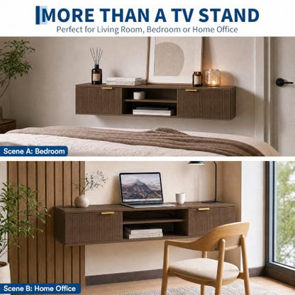 70" Floating TV Stand for TVs Up to 80", Fluted Entertainment Center, view 5